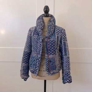 Anthropologie vintage patchwork puffer coat xs